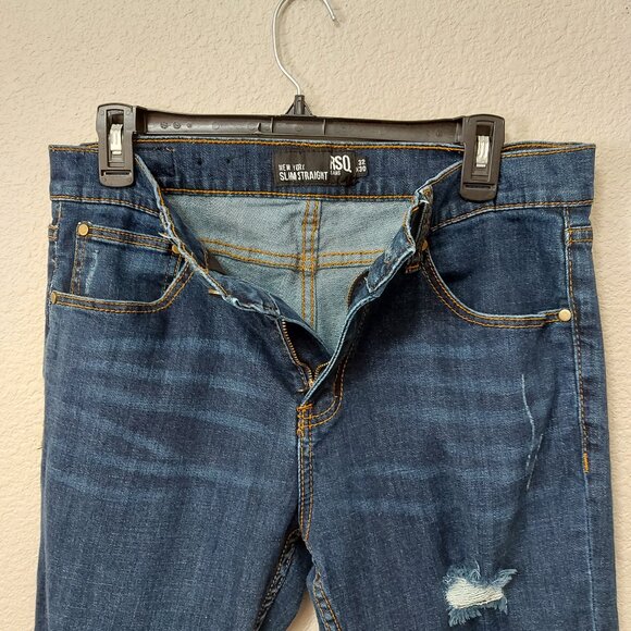 RSQ New York Slim Straight Dark Wash Distressed Denim Jeans Grunge Indie Preppy - Picture 5 of 8